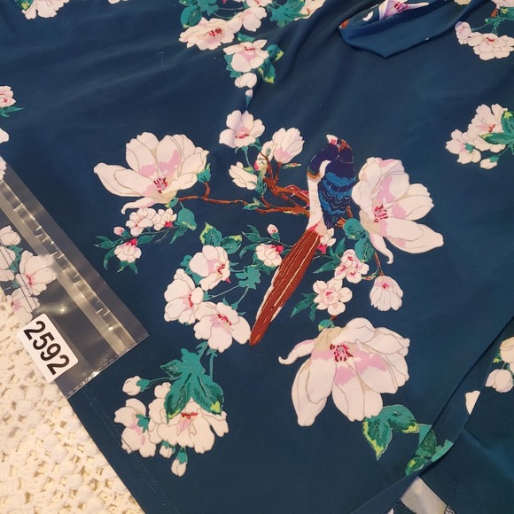 Eliza J Dress Womens‎ 18W Blue Floral Wrap Midi Floral Bird Print 3/4 Sleeve - Picture 7 of 7